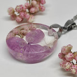 Real flower necklace, resin jewelry, dried hydrangea pendant Hydrangea