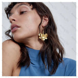 Zara Dupe Matt Gold Lily Flower Drop Earrings Long Earhook Leaf Petal Floral Lily