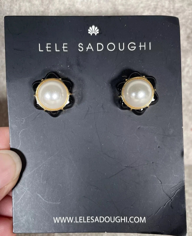 LELE SADOUGHI JET PEARL SMALL CARNATION STUD FAUX PEARL EARRINGS Carnation
