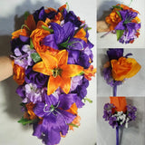 Orange Purple Lavender Rose Tiger Lily Bridal Wedding Bouquet Accessories Bouquet