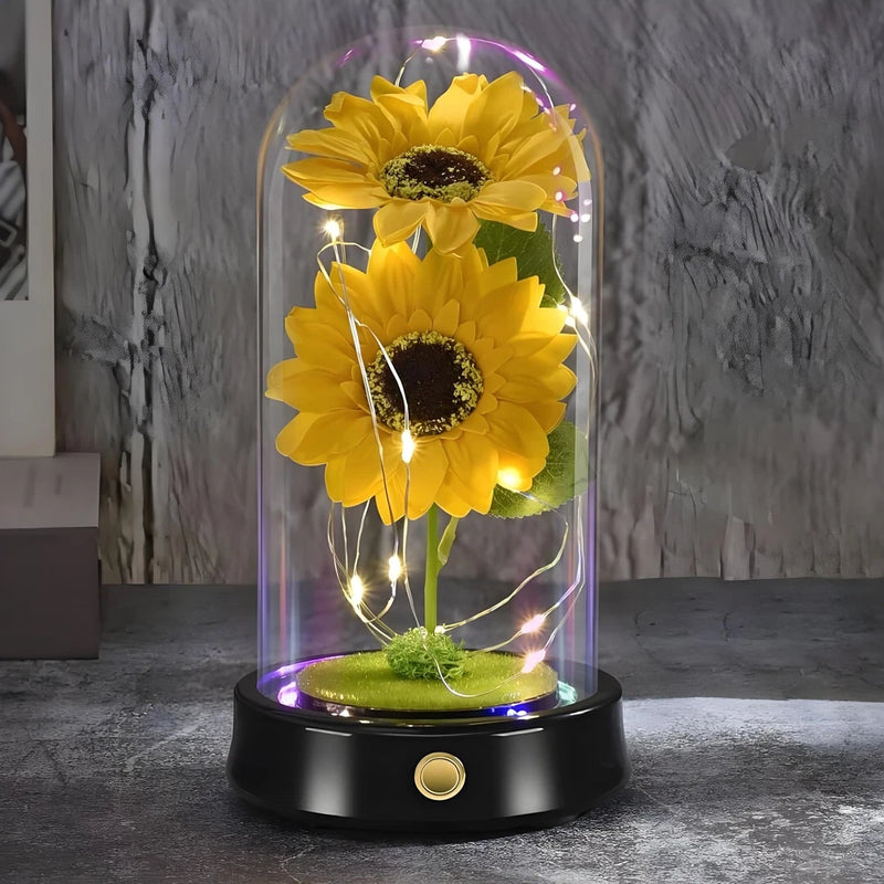 Valentines Day Sunflower Gifts for Her Preserved Sunflower Bouquet in Glass D... Sunflower