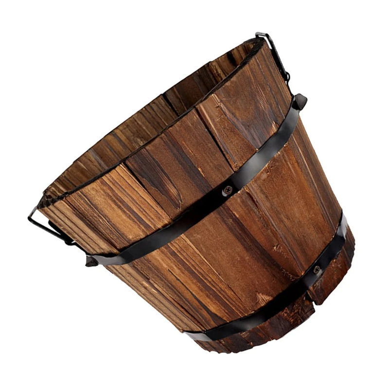 Wooden Small Barrel Planter Pot Carbonized Wood Flower Planter for Garden Patio Garden Plants