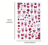 Nail Art Stickers NEW ! BEAUTIFUL RED BUTTERFLIES AND ROSES F1099 Roses