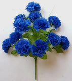 Royal Blue Carnation Bush 12-Bloom 17" Silk Flower Holiday Home In/Outdoor Decor Carnation