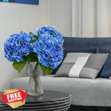 3pc Artificial Dark Blue Hydrangea Flowers, 21", Real Touch Faux, with Butter... Hydrangea