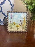 Handmade watercolor adorned with pressed real dried flowers in brass frame Dried Flower