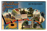 Greetings From Hutchinson Kansas Linen Postcard 1945 State Capitol Sunflower Sunflower