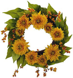 Golden Sunflower 20" Round Faux Flower Wreath Wall Decor Sunflower