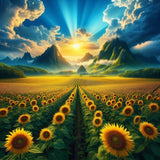 Huge Field of Sunflowers Sunflower Meadow Sunrise Mountains Poster Print 24 x 24 Sunflower