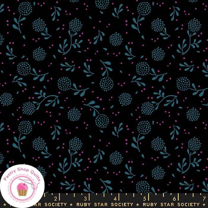 Moda RUBY STAR SOCIETY BACKYARD RS2091 16 Black Floral Quilt Fabric S Watts Flowering Plants
