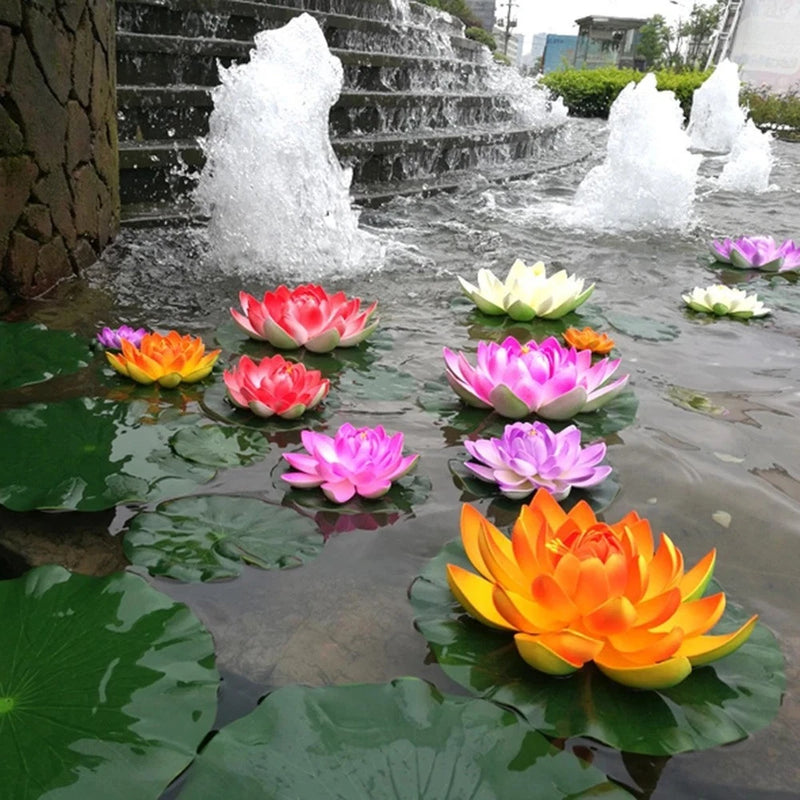 Multicolor artificial floating water lily flowers, lotus pond aquarium decor