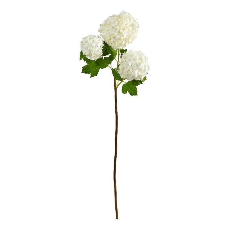 Nearly Natural 33" Snowball Hydrangea Artificial Flower (Set of 2) in White Hydrangea