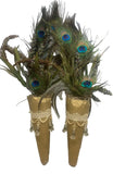 Handmade Peacock Feather Bouquet Cone Pair 24"Gold/Multicolor Tassels Jewels Bouquet