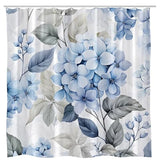 Hydrangea Flower Shower Curtain Blue Floral Blossom Spring Watercolor Grey Hydrangea