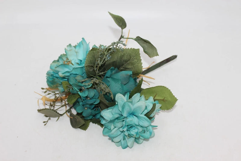 Bridal Wedding Bouquet Fall Turquoise Teal 12" Romantic White Green Hydrangea Bouquet