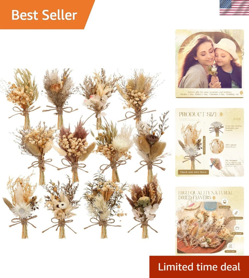 Mini dried flower bouquets set of small bundle stems in beige and brown tones