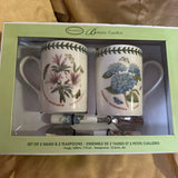 Portmeirion Botanic Garden Hydrangea/Lily Flowered Azalea Mugs & Spoons Set NIB Hydrangea