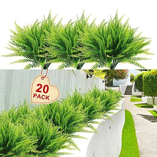 20 Pcs Artificial Fern Plants Indoor Outdoor Decoration Low Maintenance Greenery Green Plant