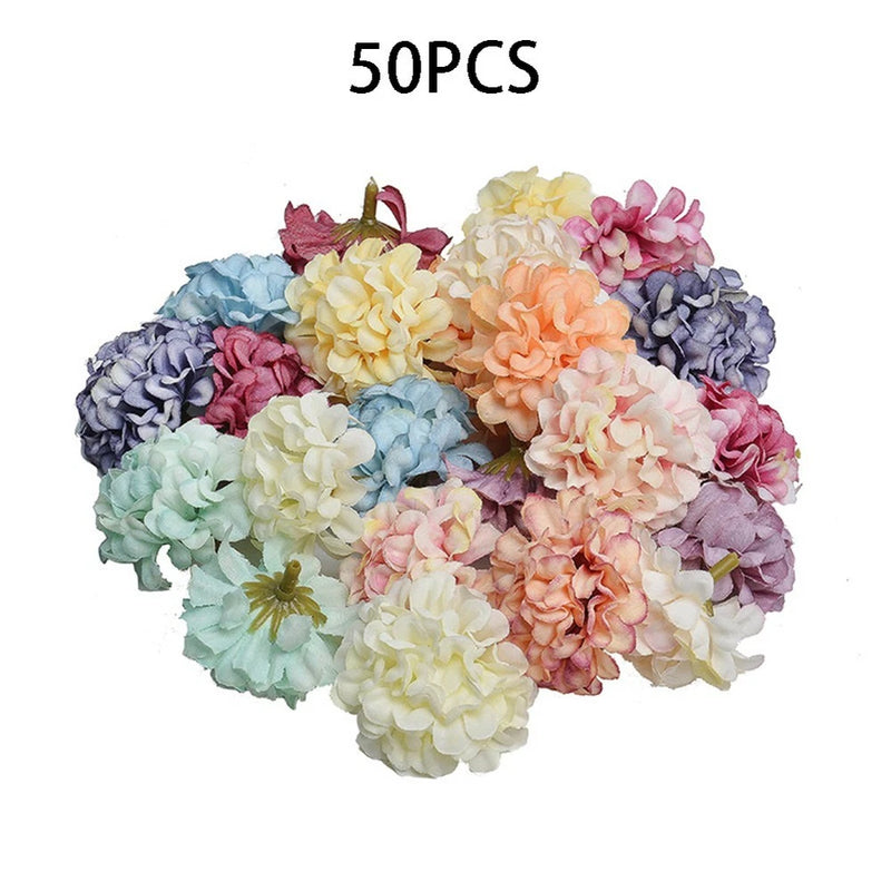 Hot 50pcs Artificial Flower Heads Daisy Hydrangea Home Wedding Party Decor 45mm Hydrangea
