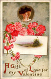 Postcard Gift of Love for My Valentine Floral Pink Carnation Bouquet 1910  22010 Carnation