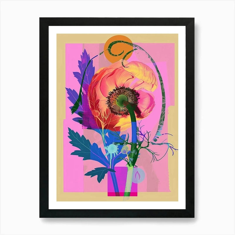Ranunculus 2 Neon Flower Collage Ar Framed Wall Art Poster Canvas Print Picture Ranunculus