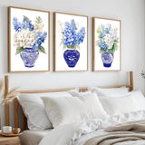 3 Pieces Blue White Chinoiserie Hydrangea Canvas Wall Art Print Set Watercolo... Hydrangea