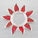 Sunflower Red Fire Opal Circle CZ Silver Jewelry Necklace Pendant Sunflower