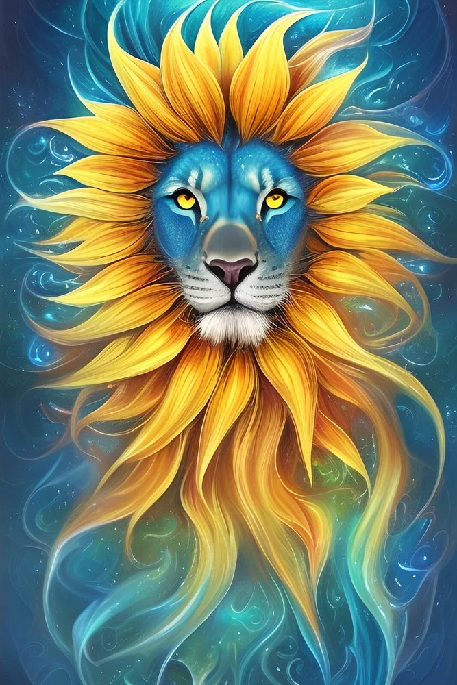 Lion Sticker Sunflower Head King Jungle Animal Flower Colorful (4 inch) Sunflower