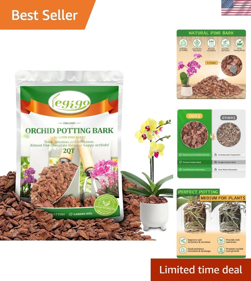 Orchid potting bark mix bag with natural pine bark, 2 qt