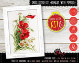 Counted Cross Stitch Kit Bouquet with Poppies Flowers Embroidery Kit DIY Decor Bouquet