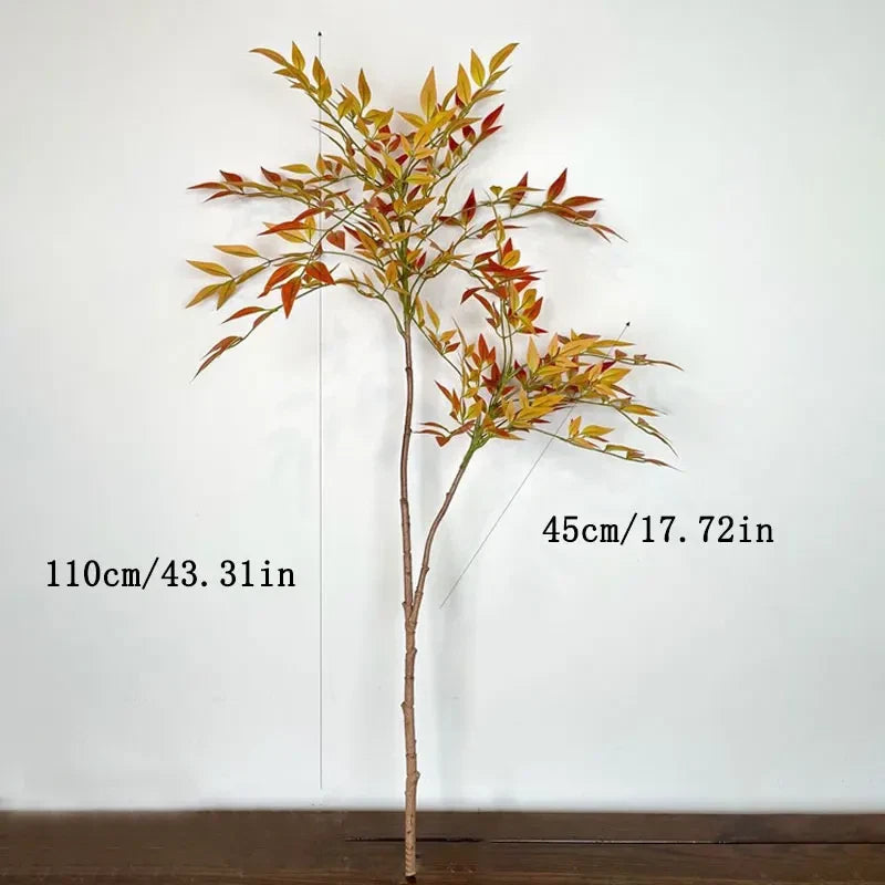 Artificial nandina plant branch with red-orange and green leaves, tall single stem