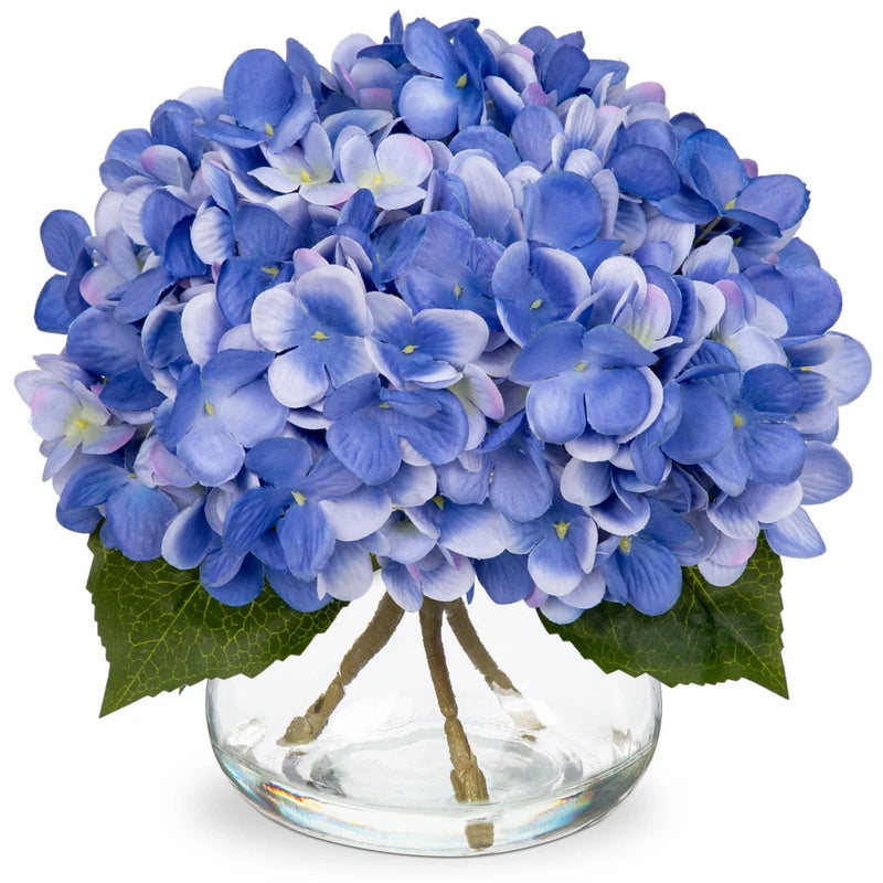 Hydrangea Artificial Flowers with Vase Slate Blue Silk Fake Flowers Arrangeme... Hydrangea