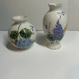 Set 2 Princess House Vtg Garden Floral Ceramic Miniature Vases Lilac Hydrangea Hydrangea