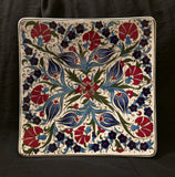 Turkish Iznik Design Double Carnation & Tulip Handcrafted Plate 8 In Signed Carnation