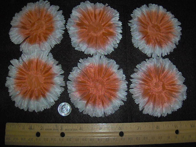 6 vintage orange & white fabric carnations- Japan Carnation