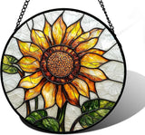Stained Glass Window Hanging  Sunflower Flower Suncatcher Ready to Hang Window Sunflower