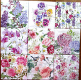 9 Luncheon Napkins Flowers floral roses pansy hydrangea orchid decoupage crafts Hydrangea