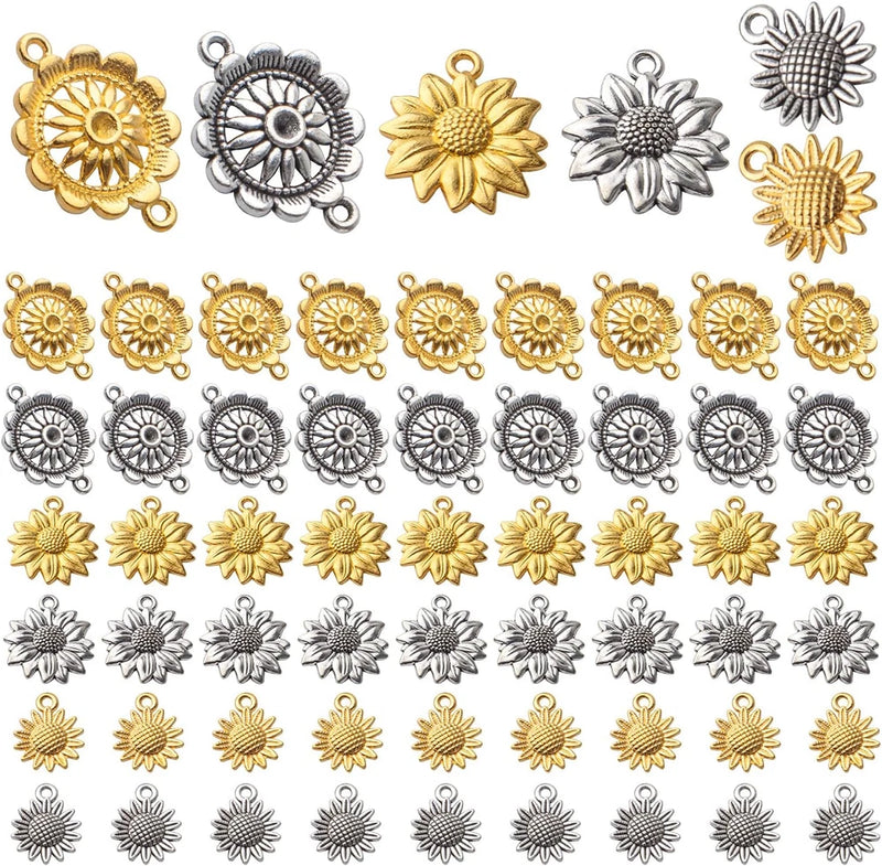 60Pcs Sunflower Charm Pendant Alloy Vintage Sunflower Bead Charms Flower Connect Sunflower