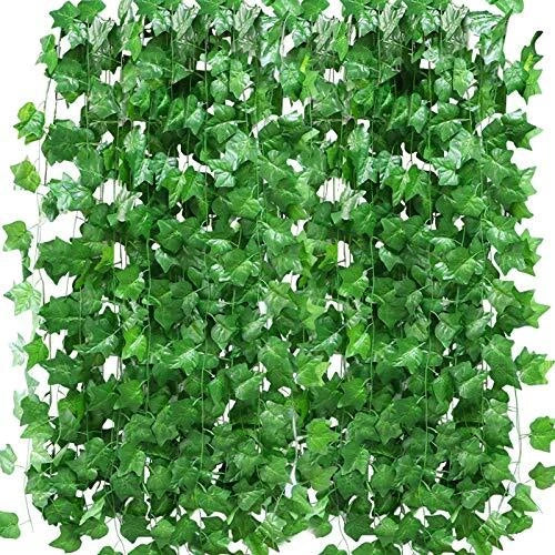 Artificial ivy garland with dense green fake leaf vines, 12-pack, 90 ft