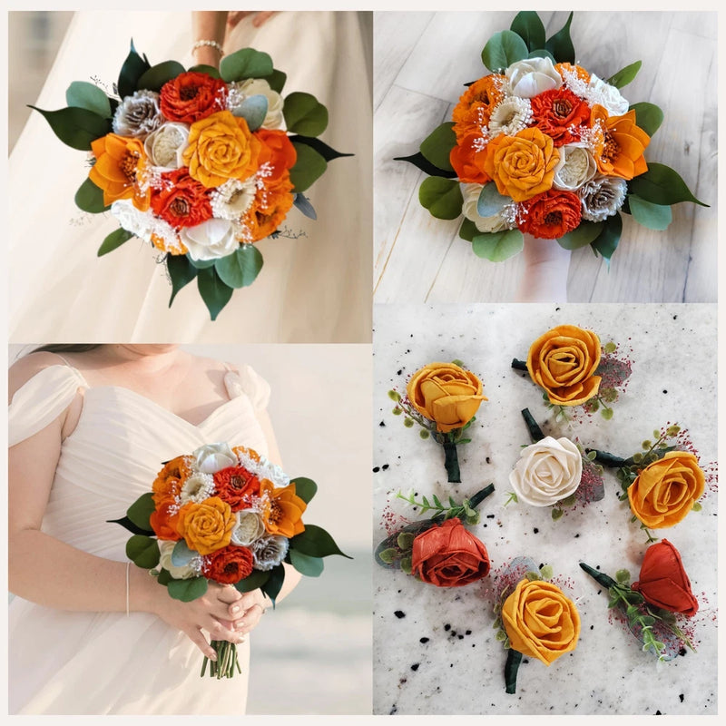 Bright Orange White Bridal Bouquet Sola Wood Bridesmaid Wedding Decor Flowers Bouquet