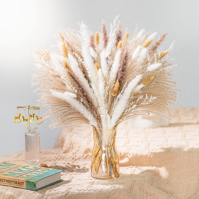 93PCS Natural Pampas Grass Mix Bouquet | Dried Pampas Bouquet for Wedding Boh... Pampas Grass