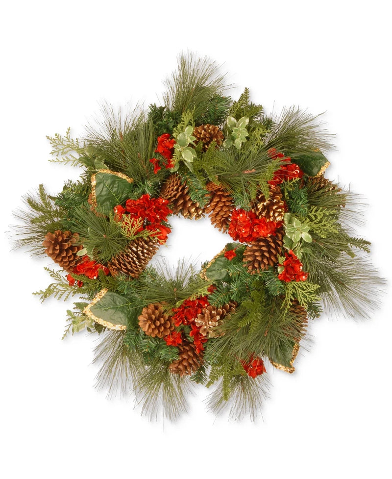 National Tree Company Hydrangea Pinec Artificial Floral Pine Wreath 27" Hydrangea