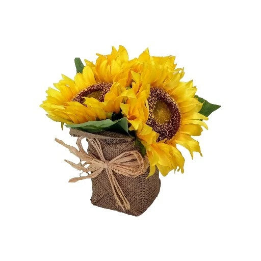 Vintage Floral Large Hearty Faux Sunflowers Table Centerpiece/Burlap 9" x 9" Sunflower