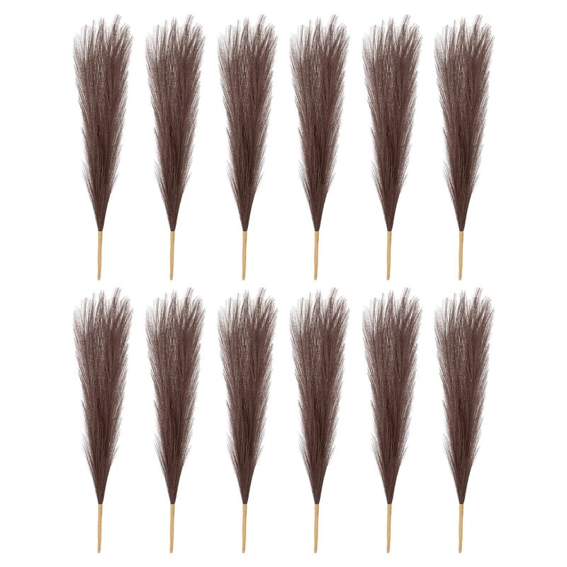 12 Pcs 17 Inch Faux Pampas Grass Artificial Boho Decor Dark Brown Pampas Grass