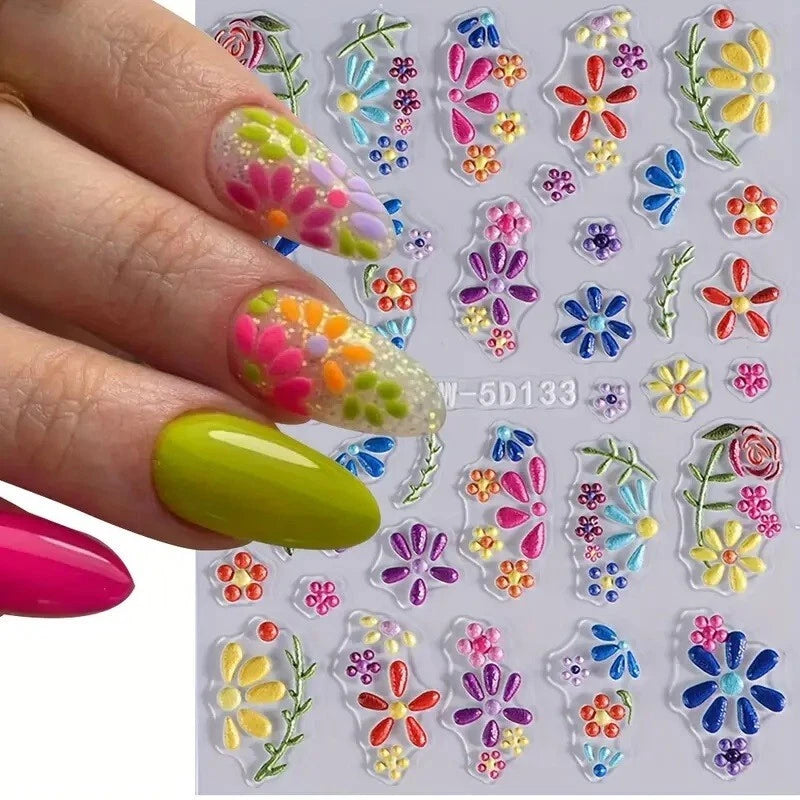 5D Nail Art Stickers Spring Summer Flowers Floral Daisy Decals Decoration SW5133 Daisies