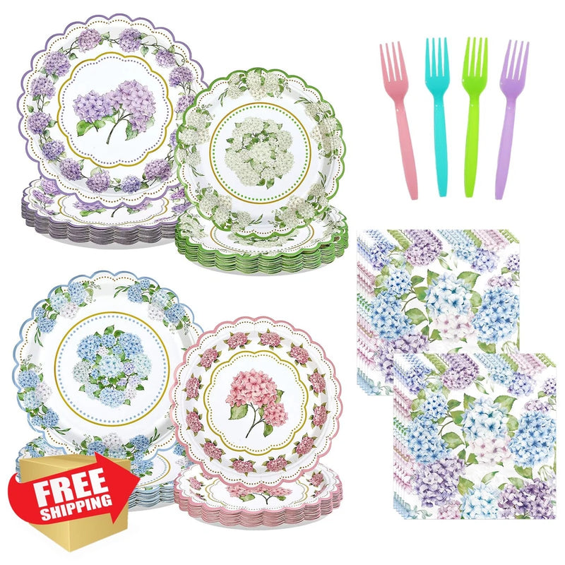 Hydrangea 96pc Floral Plates Napkins Tableware Set Serves 24 Tea Party Hydrangea
