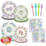 Hydrangea 96pc Floral Plates Napkins Tableware Set Serves 24 Tea Party Hydrangea