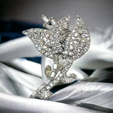 Glitzy Rhinestone Brooch Calla lily Pin Brilliant Chrome Tone Bridal Flower Lily