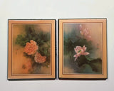Peony Lotus Wall Hanging Resin Coated Wood MCM Lena Liu Art Prints Vintage Set Peony