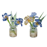 Glass Flower Bouquet with Vase Iris Flowers Gifts Office Home Decor Collectible Bouquet